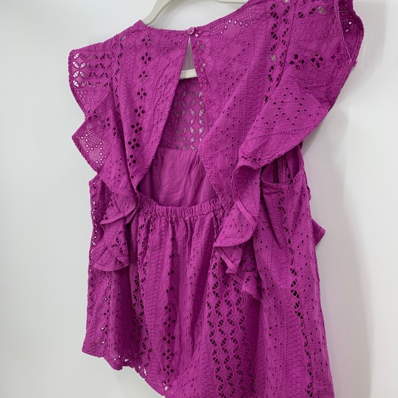 Sanctuary Breezy Eyelet Flutter Sleeve Back Cut-Out Shell Top Sz M - Picture 6 of 12